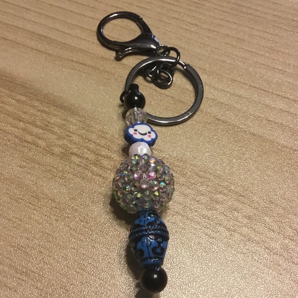 Beaded Keychain with Blue and Black Accents